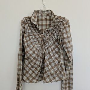 Free People 0 Plaid Smock Front Button Down Top